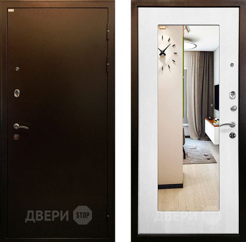 Входная металлическая Дверь Ратибор Милан 3К зеркало Белый ясень в Черноголовке