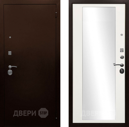 Входная металлическая Дверь Ратибор Троя 3К зеркало Белый матовый в Черноголовке