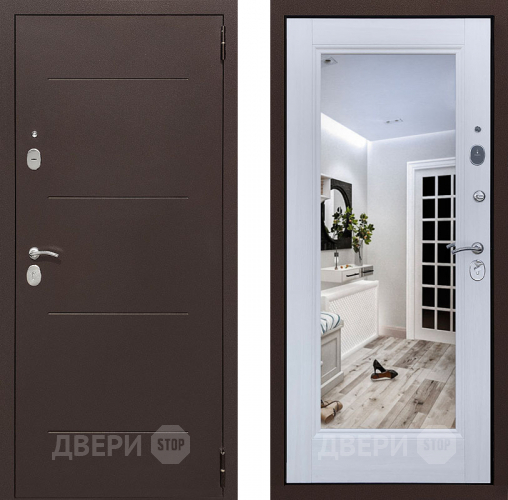 Входная металлическая Дверь Престиж 100 с зеркалом Медь/Лиственница белая в Черноголовке