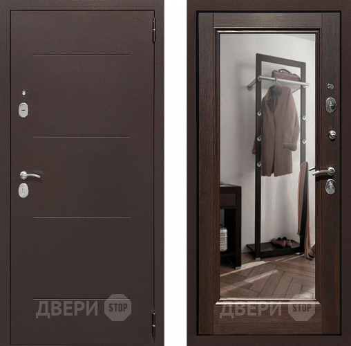 Входная металлическая Дверь Престиж 100 с зеркалом Медь/Венге в Черноголовке
