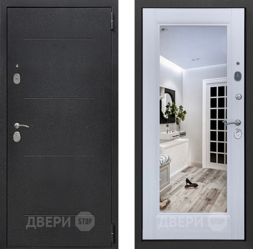 Входная металлическая Дверь Престиж 100 с зеркалом Шелк/Лиственница белая в Черноголовке