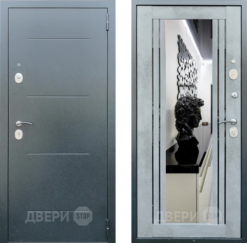 Дверь Престиж Люкс с зеркалом Бетон в Черноголовке