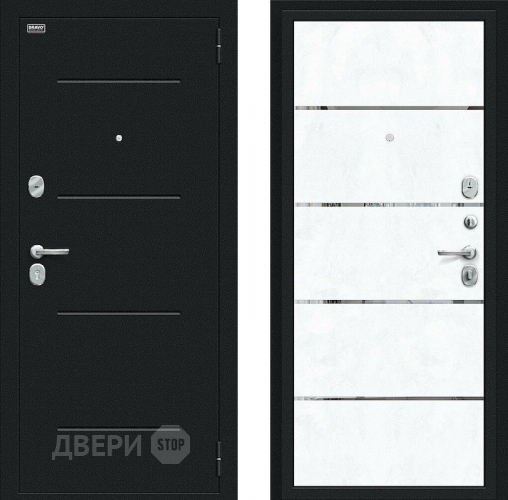 Входная металлическая Дверь Bravo Лайн Букле черное/Snow Art в Черноголовке