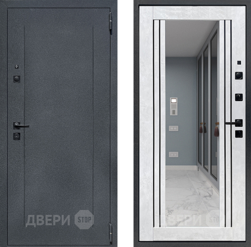 Входная металлическая Дверь Престиж Лофт с зеркалом Бетон снежный в Черноголовке
