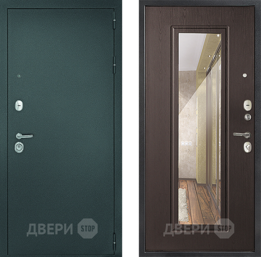 Входная металлическая Дверь Дверной Континент Рубикон Серебро Зеркало Венге в Черноголовке