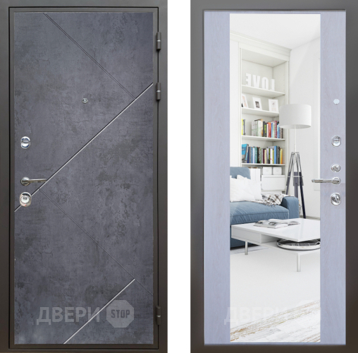 Входная металлическая Дверь Шелтер (SHELTER) Комфорт Бетон урбан индиго 12 с зеркалом Дуб филадельфия крем в Черноголовке