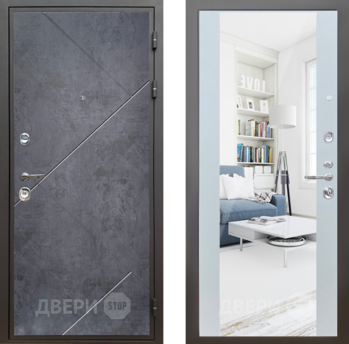 Входная металлическая Дверь Шелтер (SHELTER) Комфорт Бетон урбан индиго 13 с зеркалом Белый матовый в Черноголовке