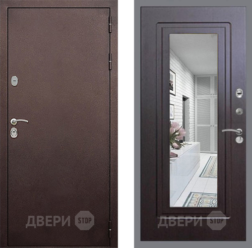 Входная металлическая Дверь Стоп КЛАССИК Медь Зеркало ФЛ-120 Венге в Черноголовке