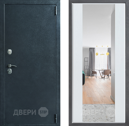 Входная металлическая Дверь Дверной континент ДК-70 Дизайн ФЛЗ-1 Зеркало Белое дерево в Черноголовке