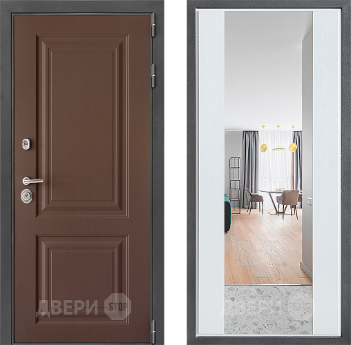 Входная металлическая Дверь Дверной континент ДК-3/729 ФЛЗ-1 Зеркало Белое дерево в Черноголовке