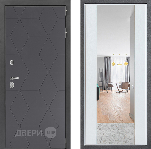 Входная металлическая Дверь Дверной континент ДК-3/744 ФЛЗ-1 Зеркало Белое дерево в Черноголовке