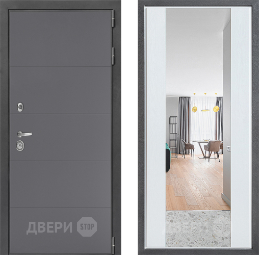 Входная металлическая Дверь Дверной континент ДК-3/649 ФЛЗ-1 Зеркало Белое дерево в Черноголовке