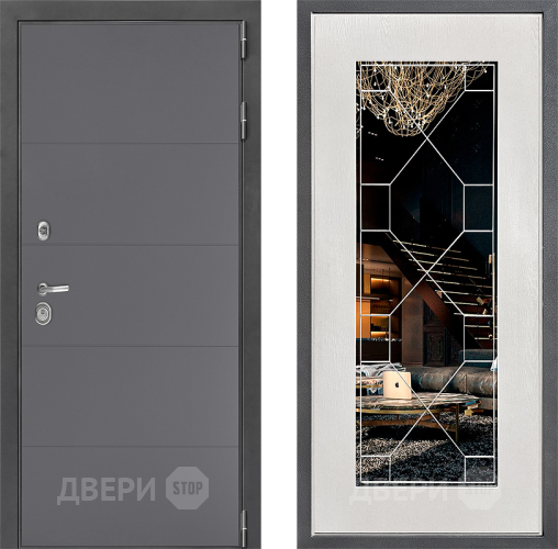 Входная металлическая Дверь Дверной континент ДК-3/649 ФЛ-Тиффани Зеркало Белое дерево в Черноголовке
