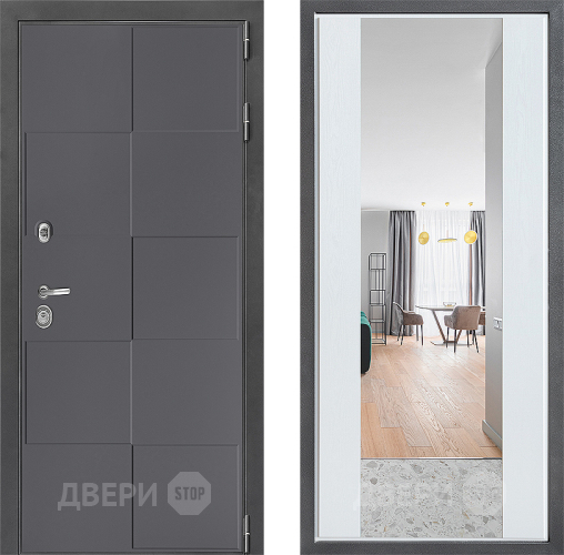 Входная металлическая Дверь Дверной континент ДК-3/606 ФЛЗ-1 Зеркало Белое дерево в Черноголовке