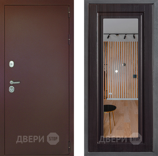 Входная металлическая Дверь Дверной континент Рубикон Медь Дизайн ФЛЗ Зеркало Венге в Черноголовке