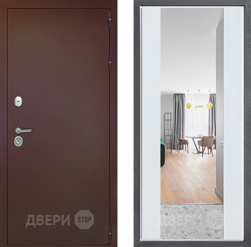 Дверь Дверной континент Рубикон Медь Дизайн ФЛЗ-1 Зеркало Белое дерево в Черноголовке
