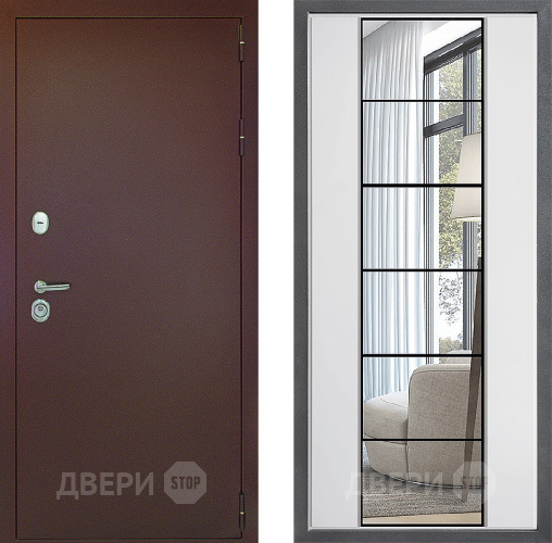 Входная металлическая Дверь Дверной континент Рубикон Медь Дизайн ФЛЗ-2 Зеркало Белый софт в Черноголовке