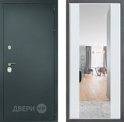 Входная металлическая Дверь Дверной континент Рубикон Серебро Дизайн ФЛЗ-1 Зеркало Белое дерево в Черноголовке