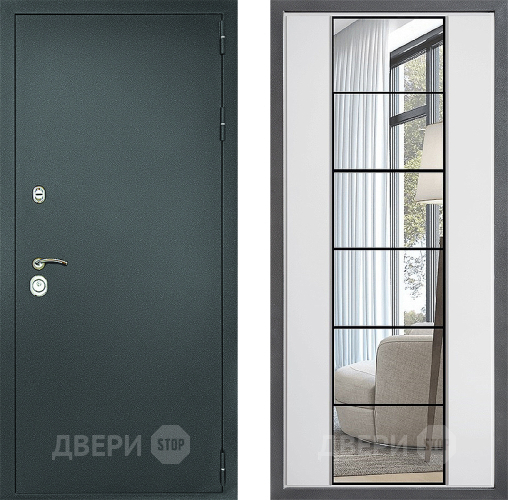 Входная металлическая Дверь Дверной континент Рубикон Серебро Дизайн ФЛЗ-2 Зеркало Белый софт в Черноголовке