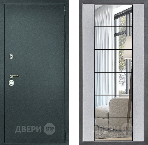 Дверь Дверной континент Рубикон Серебро Дизайн ФЛЗ-2 Зеркало Бетон светлый в Черноголовке