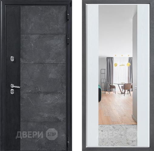 Входная металлическая Дверь Дверной континент ДК-15 Бетон ТЕРМО ФЛЗ-1 Зеркало Белое дерево в Черноголовке