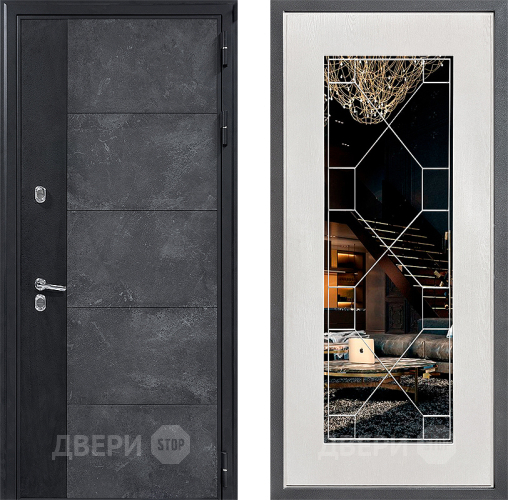 Входная металлическая Дверь Дверной континент ДК-15 Бетон ТЕРМО ФЛ-Тиффани Зеркало Белое дерево в Черноголовке