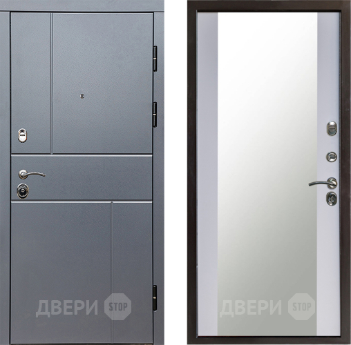 Входная металлическая Дверь Престиж Горизонт Грэй Зеркало Белый софт в Черноголовке
