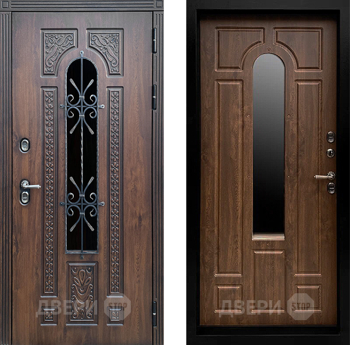Входная металлическая Дверь Престиж TERMO с терморазрывом Лацио Дуб с окном и ковкой Дуб в Черноголовке