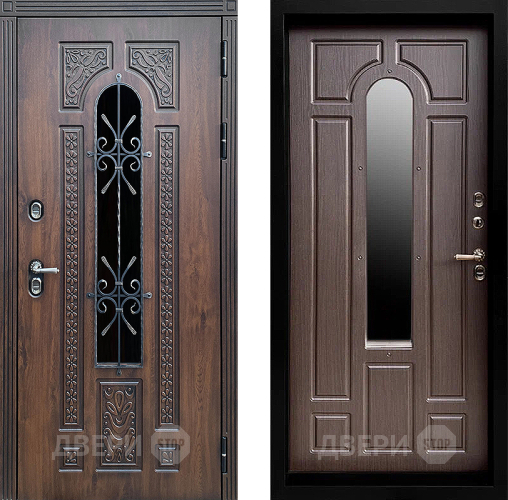 Входная металлическая Дверь Престиж TERMO с терморазрывом Лацио Дуб с окном и ковкой Венге в Черноголовке