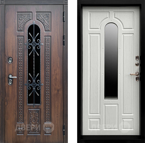 Дверь Престиж TERMO с терморазрывом Лацио Дуб с окном и ковкой Лиственница белая в Черноголовке