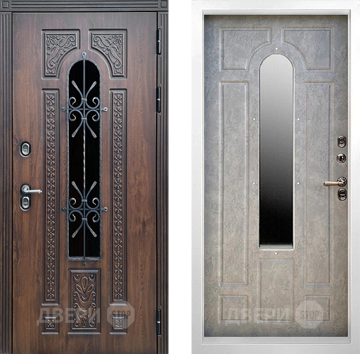 Входная металлическая Дверь Престиж TERMO с терморазрывом Лацио Дуб White с окном и ковкой Бетон светлый в Черноголовке