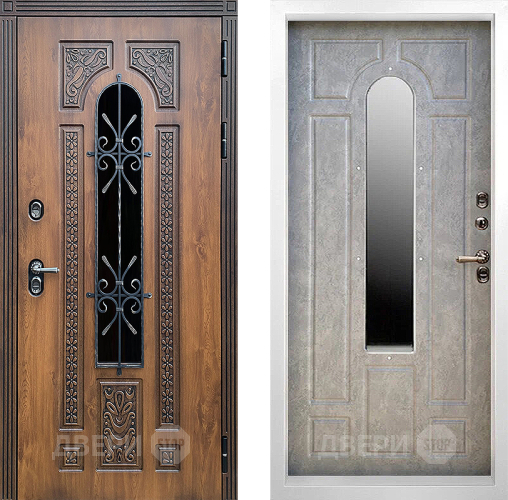 Дверь Престиж TERMO с терморазрывом Лацио Орех White с окном и ковкой Бетон светлый в Черноголовке