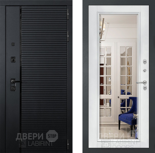 Дверь Лабиринт (LABIRINT) Piano Зеркало Фацет с багетом Белый софт в Черноголовке