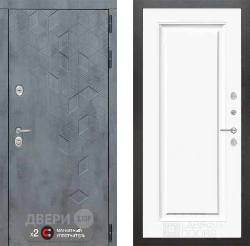 Входная металлическая Дверь Лабиринт (LABIRINT) Бетон 27 Белый (RAL-9003) в Черноголовке