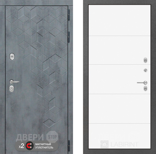 Входная металлическая Дверь Лабиринт (LABIRINT) Бетон 13 Белый софт в Черноголовке