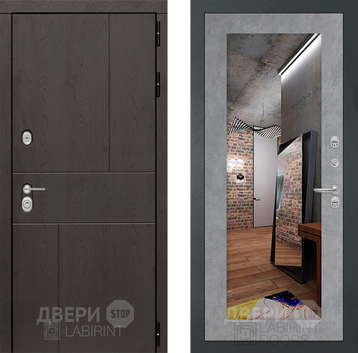 Входная металлическая Дверь Лабиринт (LABIRINT) Urban Зеркало 18 Бетон светлый в Черноголовке