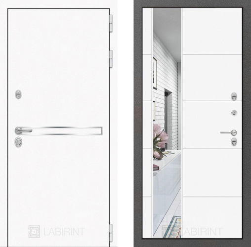 Дверь Лабиринт (LABIRINT) Лайн White Зеркало 19 Белый софт в Черноголовке