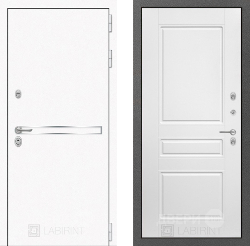 Входная металлическая Дверь Лабиринт (LABIRINT) Лайн White 03 Белый софт в Черноголовке