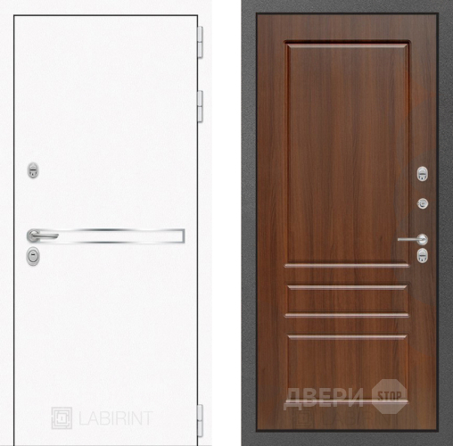 Входная металлическая Дверь Лабиринт (LABIRINT) Лайн White 03 Орех бренди в Черноголовке