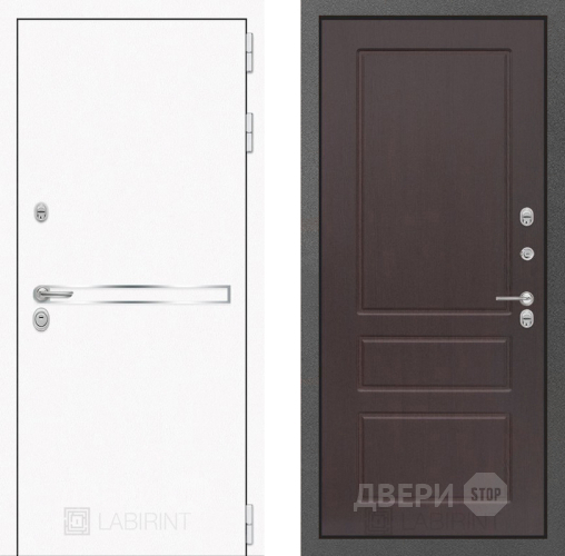 Входная металлическая Дверь Лабиринт (LABIRINT) Лайн White 03 Орех премиум в Черноголовке