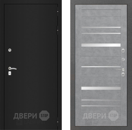 Входная металлическая Дверь Лабиринт (LABIRINT) Classic шагрень черная 20 Бетон светлый в Черноголовке