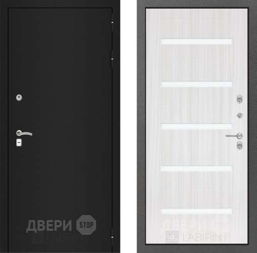 Входная металлическая Дверь Лабиринт (LABIRINT) Classic шагрень черная 01 Сандал белый в Черноголовке