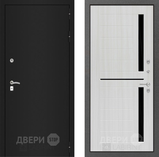 Входная металлическая Дверь Лабиринт (LABIRINT) Classic шагрень черная 02 Сандал белый в Черноголовке