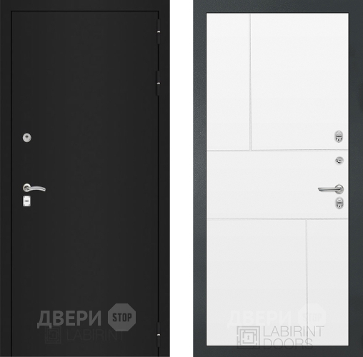Входная металлическая Дверь Лабиринт (LABIRINT) Classic шагрень черная 21 Белый софт в Черноголовке