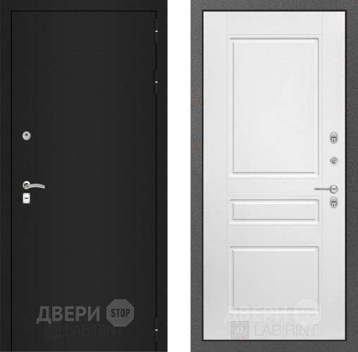 Входная металлическая Дверь Лабиринт (LABIRINT) Classic шагрень черная 03 Белый софт в Черноголовке