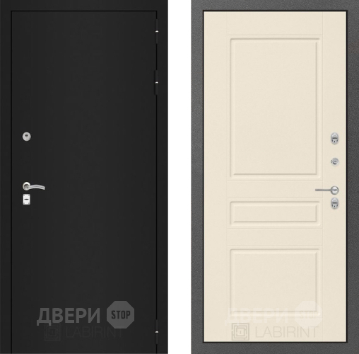 Входная металлическая Дверь Лабиринт (LABIRINT) Classic шагрень черная 03 Крем софт в Черноголовке
