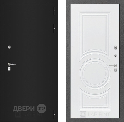 Входная металлическая Дверь Лабиринт (LABIRINT) Classic шагрень черная 23 Белый софт в Черноголовке