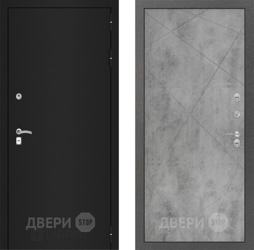 Входная металлическая Дверь Лабиринт (LABIRINT) Classic шагрень черная 24 Бетон светлый в Черноголовке