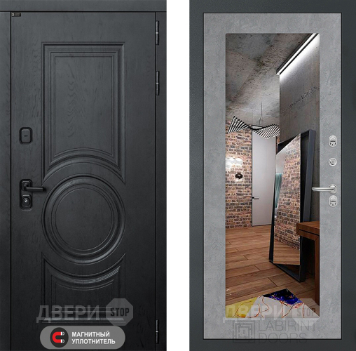 Входная металлическая Дверь Лабиринт (LABIRINT) Гранд Зеркало 18 Бетон светлый в Черноголовке