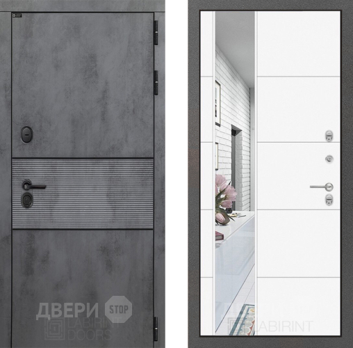 Входная металлическая Дверь Лабиринт (LABIRINT) Инфинити Зеркало 19 Белый софт в Черноголовке
